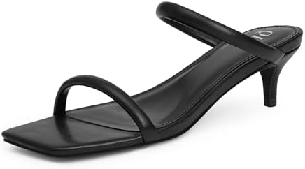 Kitten Heels Women Two Strap Heels Open Square Toe Heeled Sandals Low Heels for Women Slip on Slide Sandals