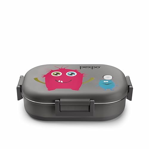 Image of Go24 pexpo Tango Elite Stainless Steel Insulated Tiffin Box for Kids (650ml) and Small Container (150ml) with Spoon - Grey| BPA-Free|Anti-Skid Rubber Base | Kids Lunch Box for School, Picnic