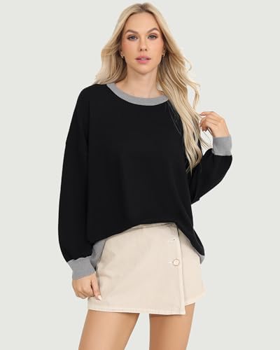 Image of Totatuit Womens Oversized Sweaters Casual Long Sleeve Crewneck Striped Knit Pullover Tops Cute 2025 Fall Sweaters