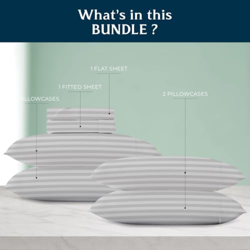 Mayfair Linen 6 Piece Bedding Bundle - 1500 Series Pinnacle Collection Extra Long Staple Egyptian Cotton 4 Piece Sheet Set (Queen, Silver - Stripe) and an Extra Pair of Matching Pillowcases image 4