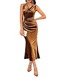 GRACE KARIN 2025 Velvet Wedding Guest Dresses for Women Winter Formal Cocktail Maxi Dress Evening Gown Gold Brown Medium