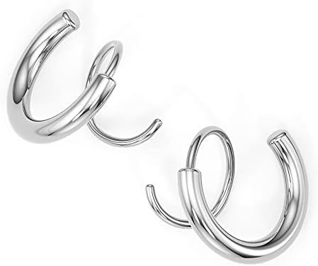 Kaiya Spiral Hoop Twist Double Earrings – 14K Silver Helix Spiral Earrings, Silver Hoops Earrings For Women, Double Piercing Earrings, Faux Double Hoop Earrings For Mothers Day Gift For Momv