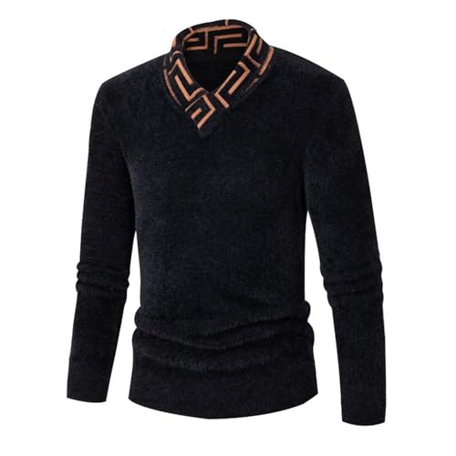 Mens Crewneck Pullover Sweater Simple Plush Sweater Thickened Mink Plush Solid Color Warm Mens Crewneck Pullover