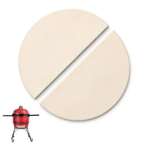 Yuflame 19.8 Half-Moon Heat Deflector Plates for Kamado Joe Big Joe I II III Big Green Egg XL Accessories Ceramic Smoking Stone Indirect Cooking Grill Replacement Parts for Kamado 2-Pack