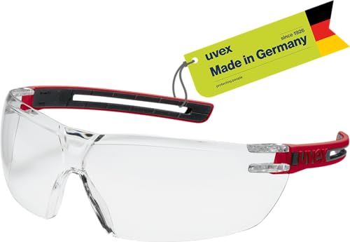 Uvex tune-up Schutzbrille – Sicherheitsbrille mit 100% UV-Schutz - metallfrei, Anti-Beschlag & kratzfest – superleicht (23g) - rot/schwarz, transparent