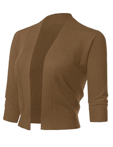Image of Allsense Women's 3 /4 Sleeve Cropped Shrug Cardigan | Classic Bolero, Open-Front, Lightweight Soft Fine Knit Cover Up