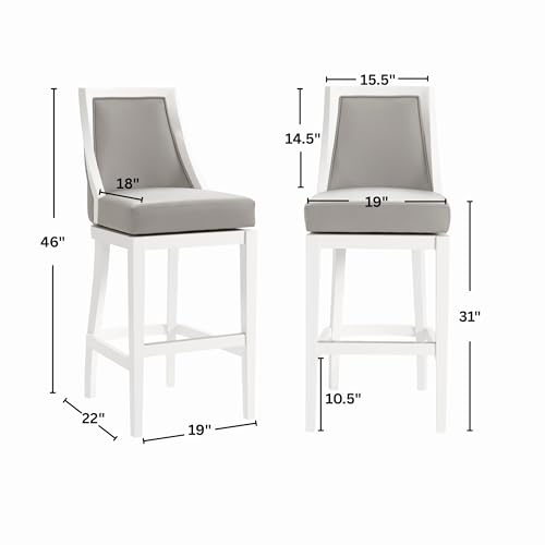Image of Ellie Bar Height Stool Set of 2 with Backrest - Modern Kitchen & Home Bar Seating with Upholstered Seats, Rubberwood Frames, 360 Memory Return Swivel & Metal Kick Plate by Alaterre Furniture (White)