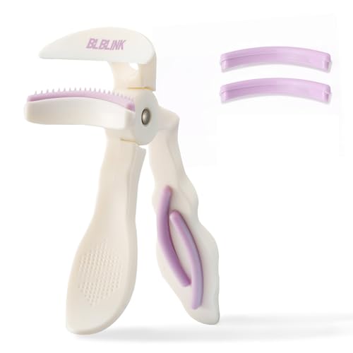 BLBLINK Innovative Straight-Handle Wide-Angle Comb Eyelash Curler with Silicone Refill Pads,No Pinching or Pulling Makeup Tool for Women, White