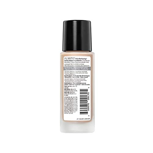 Almay Skin Perfecting Comfort Matte Foundation, Hypoallergenic, Cruelty Free, -Fragrance Free, Dermatologist Tested Liquid Makeup, Cool Nude #TOP1