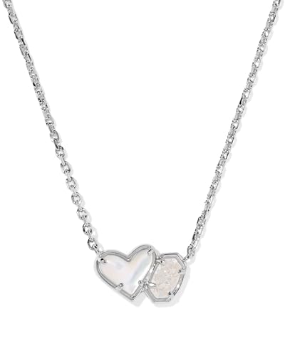 Kendra Scott Ari Heart Emilie Pendant Necklace in Ivory Mother Of Pearl And Iridescent Drusy, Rhodium Plated Brass, Fashion Jewelry for Women