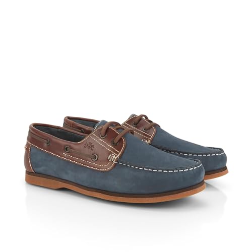 Catesby Portland Leather Mens Boat and Deck Shoes Lightweight Casual Summer Shoes, Navy Brown, UK 11
