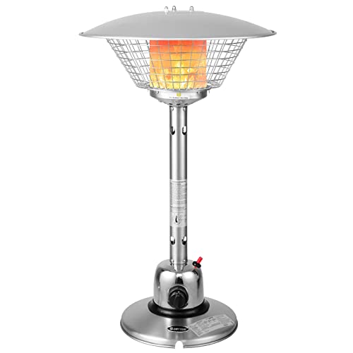 GOPLUS Parasol de Chauffage Extérieur sur Table Portable 4000W Extérieur avec Régulateur Pression et Tuyau de Gaz, Rayon 1,37M 360° Idéal pour Cour, Jardin, Terrasse