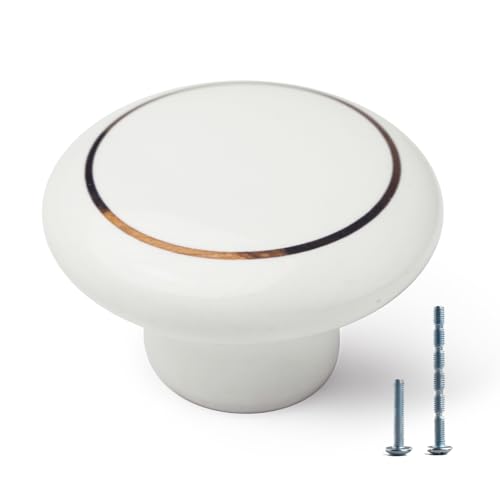Image of 20PCS Vintage White Ceramic Cabinet Knobs and Pulls - Round Dresser Handles with Screws - 38mm /1.5 inch for Cabinets, Drawers & Closet Doors - Kitchen Cupboard Knobs