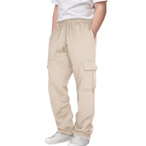 Cargo Sweatpants for Teen Boys Elastic Waist Drawstring Sweat Pants Kids Loose Active Workout Joggers with Pockets