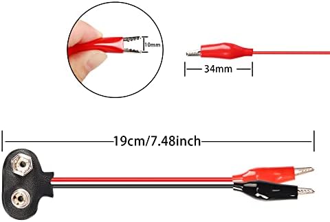 PNGKNYOCN 9V Battery Snap to Alligator Clips Cable,5 Pack Dual Alligator Clips to 9V Battery Snap Connector Cables15cm