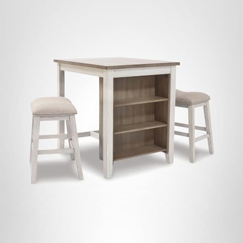 Signature Design by Ashley Skempton 3 Piece Counter Height Dining Set, Includes Table and 2 Barstools, Cushioned Seats, Wood, Whitewash - Image 9