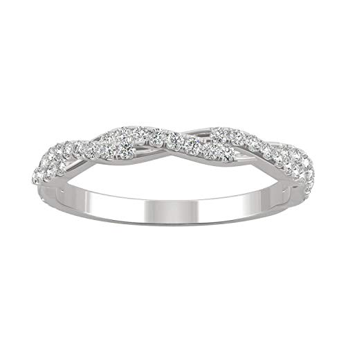 Charles & Colvard 14K White Gold Moissanite Twisted Wedding Band-Size 8, 0.32Cttw Dew #TOP11
