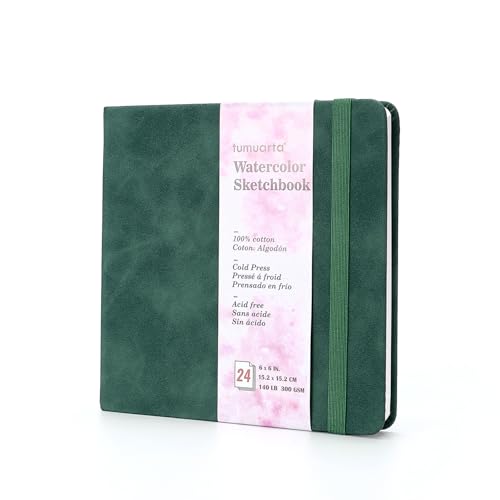 tumuarta Square 100% Cotton Watercolor - Sketchbook 6x6 in 140 LB 300GSM Cold Press Acid Free 24 Sheets 48 Pages Watercolor Journal for Use As Travel Notebook and Mixed Media Pad On The Go