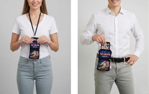 Image of Tainada Dual Zipper Neck Cell Phone Pocket Pouch w /Belt Loop (USA Eagle) | For Men /Women; Water-resistant neoprene material, shockproof, lightweight, w /carabiner; Compatible with most of smartphones