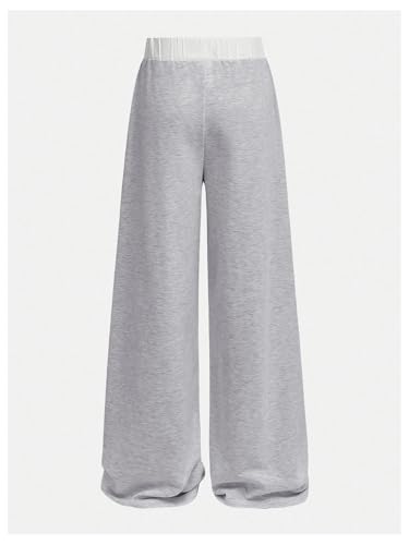 Image of RoseSeek Girl's Baggy Sweatpants Letter Patched Wide Leg Pants Elastic Waist Long Trousers Joggers Trendy
