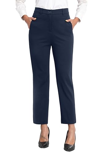 Pantalon extensible femme qui affine la taille haute coupe droite avec poches