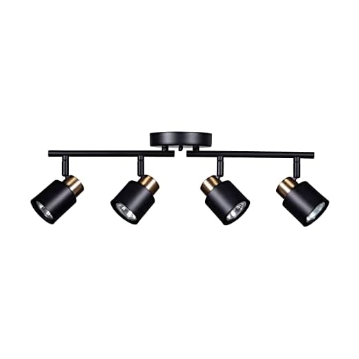 CRAFTRONOS 4 Light Track Lighting Kit, Matt Black Brass Finish Adjustable with Moden Flush Mount Ceiling Spotlight for Kitchen,Living Room,Home Improvement