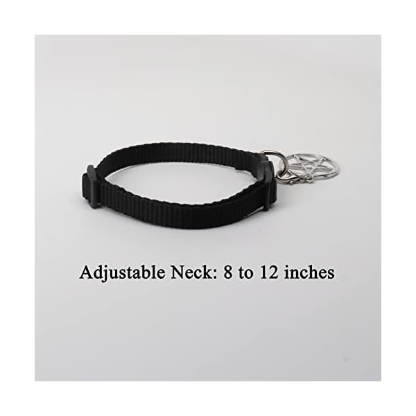 Black cat collar with wiccan pagan pentacle silver finish on safety breakaway collar adjustable neck size 8 to 12 inches - image 6