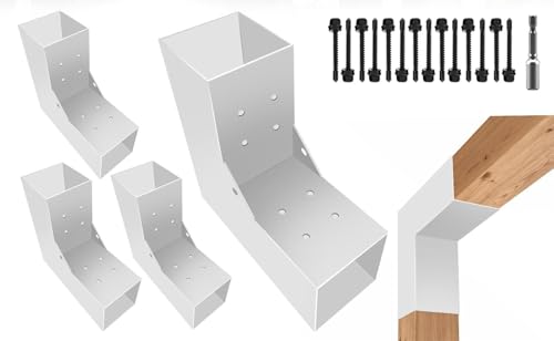 Image of Pergola DIY Bracket Kits,2-Way L Shaped Corner Brackets for 4 inchx4 inch(Actual:3.5 inchx3.5 inch) Indoor Wood Beam,White Metal Gazebo Brackets for Outdoor Pergola,Proch,Log Cabin W /Hardware(4Pack)