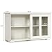 Costzon Sideboard Buffet Cabinet, Wooden Kitchen Storage Cabinet with Adjustable Shelf, Sliding Glass Doors, Accent Coffee Bar Cabinet Console Table for Living Room, Dining Room, Hallway (Cream White)