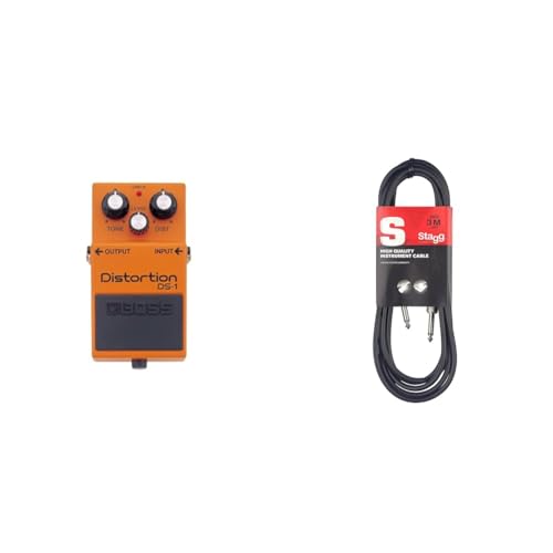 Pédale de distorsion classique DS-1 BOSS | Des sons à l'attaque acérée pour les rythmiques lourdes & Stagg SGC3DL Câble de Guitare Deluxe Standard, 3 m, Noir, pour Instrument de musique