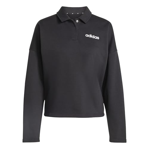 Adidas Women's Essentials LINEAR Fleece Polo Sweatshirt, Black/White, S