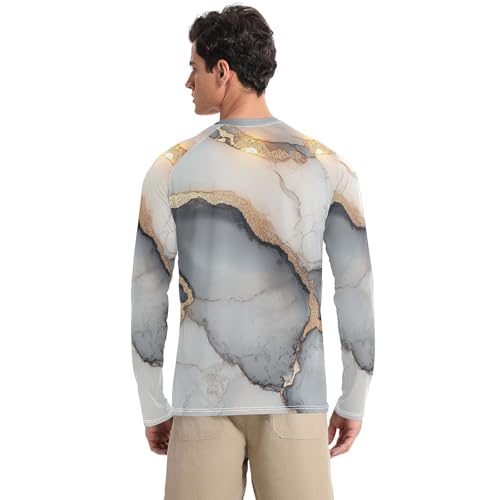 Marble White Grey Men's Swim Shirts UPF 50+ Lightweight Elasticity Sun Shirt for Men Long Sleeve Hiking2
