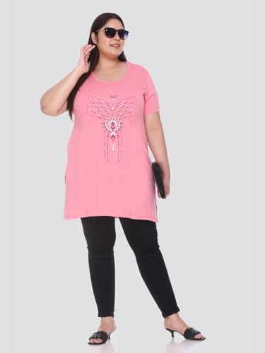 Image of CUPID Regular Fit Cotton Round Neck Half Sleeve T-Shirt, Plus Size Night n Sleep Wear, Daily Use Gym n Lounge Wear Long Tops for Women Blush Pink 2XL