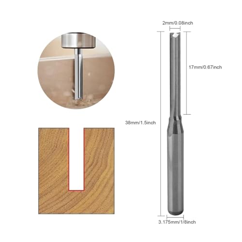 Trvoxviq Gerade CNC-Fräser-Bits Schaftfräser 5 Stück Frässchneider Werkzeuge mit 2 Rillen, 2x17mm, 1/8’’ Schaft Vollhartmetall CNC-Bits Mühlensets für PVC Acryl Gravur Schnitzen