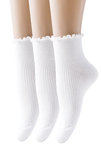 SEMOHOLLI Women Socks, Women Ankle Socks, Lovely double needle solid color Lace edge relent lady socks