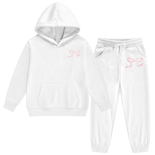 Ensemble sweat capuche et pantalon en coton blanc imprimé pour fille active