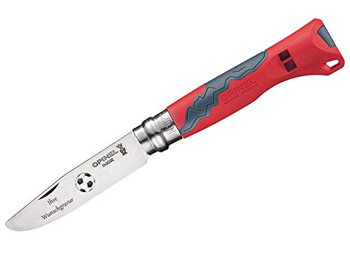 OPINEL Kindermesser, OUTDOOR JUNIOR N° 7, rot, Fussballmotiv, mit Namensgravur