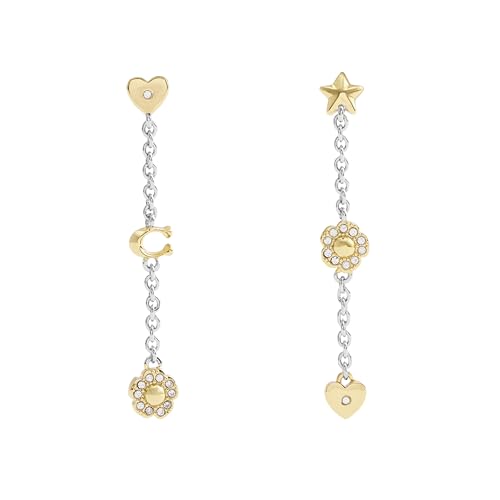 COACH Women's Signature Tea Rose & Heart Linear Earrings2