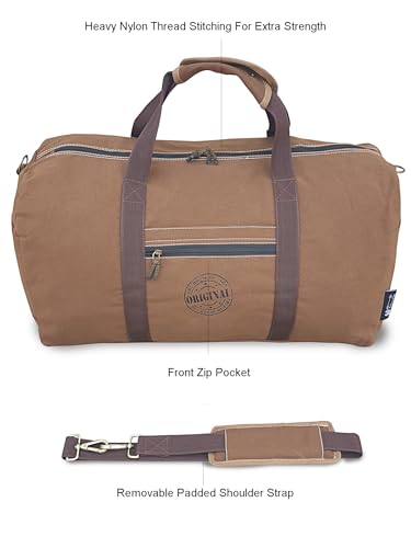 Image of The House of Tara Canvas Travel Duffle Bag | 53 litres | Sports Duffel | Gym Bags | for Men and Women | Waterproof | Detachable Broad Strap | Airline Carry-On Luggage | Oversize (Khaki Brown)
