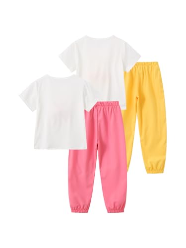 Image of Girls 4 Pieces Outfits Short Sleeve Printed Tee Tops and Pants Set 4-12Y