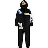 Get Trend Fortnite Schlafanzug Jungen Kinder Overall Kapuze, Winter Fleece Pyjama Kuschelig, 7-16 Jahre, Teens & Junge (15-16 Jahre, Schwarz Fortnite)