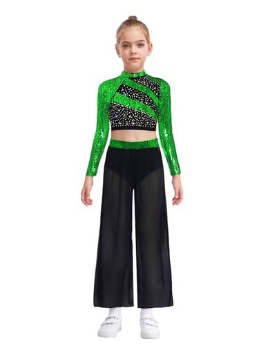 Fini les tenues de gym rigides : ensemble extensible danse latino et gym artistique vert 9-10 ans