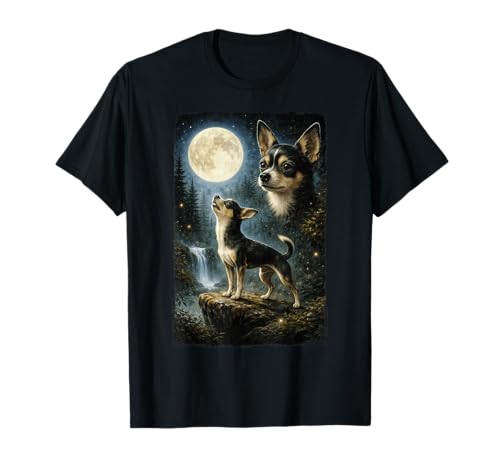 Funny Chihuahua Art Design Chihuahua Howling at The Moon T-Shirt