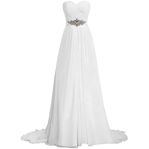HUINI Brautkleid Damen Hochzeitskleid Standesamt Strand Brautmode Chiffon Trägerlose Brautkleider Schlicht Weiß 42 Cover