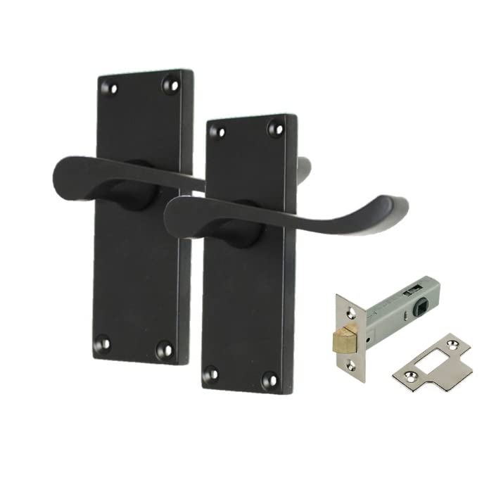 Haven Heritage Door Handles Victorian Scroll Lever Latch in Matt Black Inc Tubular Latch - Back Plate Size 118mm x 40mm. Internal Sold in Pairs (1)
