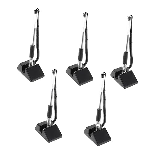 Lurrose カウンターペン 5本セット 黒ゲルインク セキュリティペンホルダー デスクトップ用 粘着式ペン 受付 銀行 オフィス用