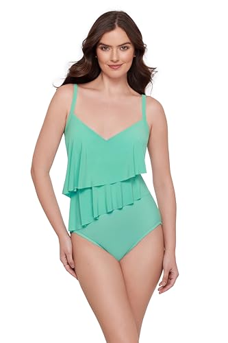 Aqua Green Women's Double Tier One Piece Swimsuit with Adjustable Straps, Midori, X-Large