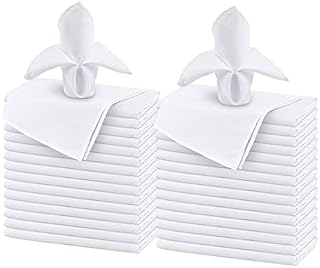 24 Pack Polyester Cloth Napkins,18X18 Inch Dinner Napkins,Soft and Comfortable with Hemmed Edges Washable White Table Dinner Napkins for Events Dinners Weddings Bar Parties (White)