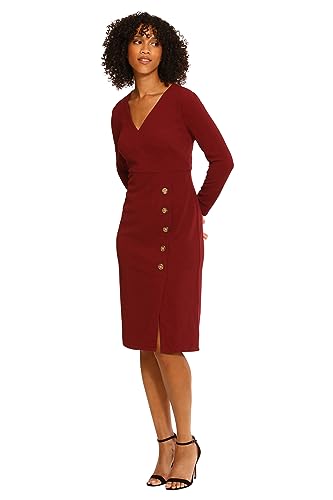 Image of Maggy London Women's Maggy London Women's Dresses V-Neck Midi with Side Skirt Buttons Detail