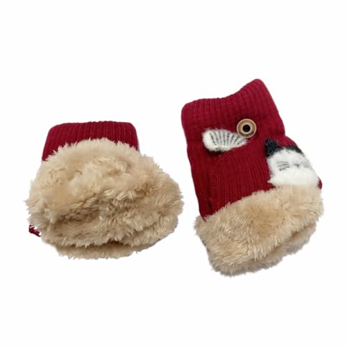 Cute Cat Convertible Flip Top Gloves Kids Winter Thick Knitted Fingerless Gloves with Mitten Cover Aged 3-6 Boys Girls2